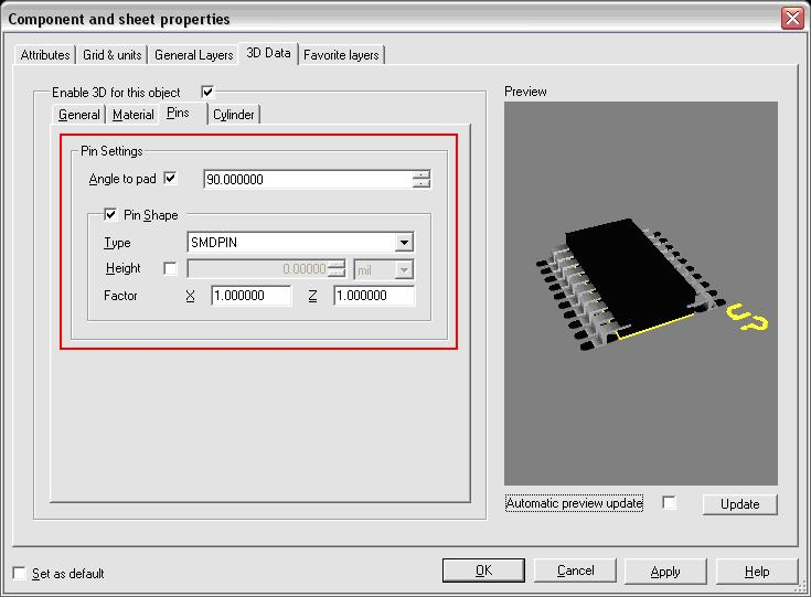 Figure 24 3D Pin Settings