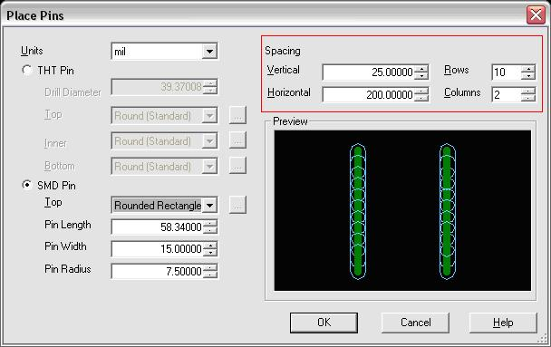Figure 7 Set SMD Pin Spacing